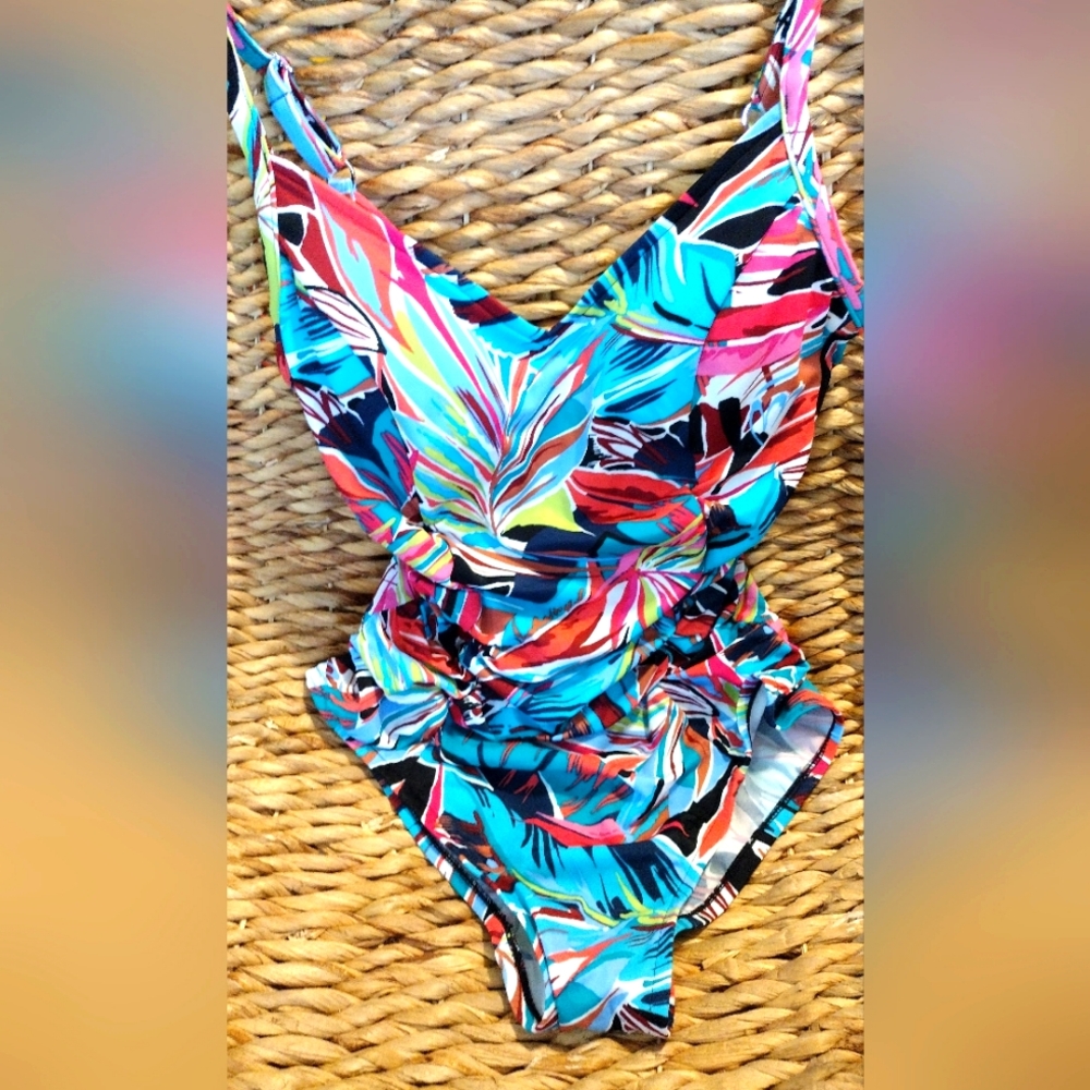 Aqua Green Tropical one piece swimsuit